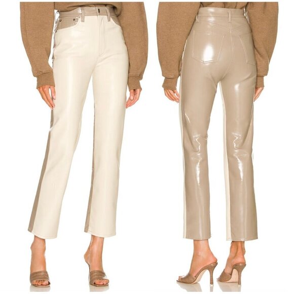 AGOLDE Paneled 90's Pinch Waist Powder Recycled Leather & Quail Recycled Leather - Picture 1 of 11